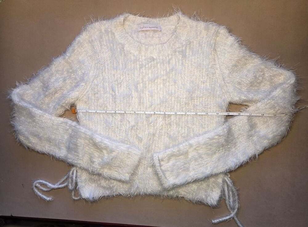 Pookie & Sebastian Fuzzy Eyelash Knit Sweater White